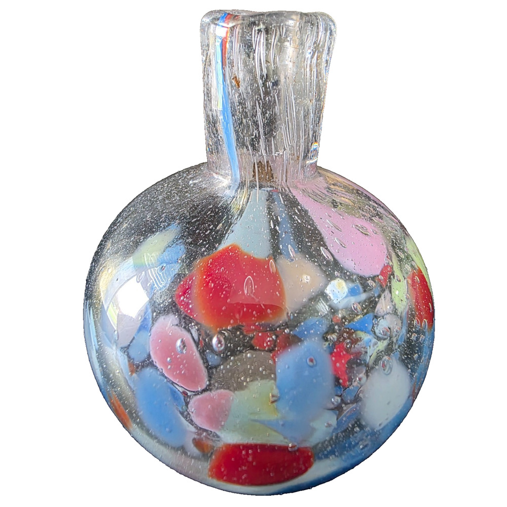 Hand Blown Glass Bud Vase, Bubble, Colored Glass, Multicolored, Measures 3"x2"